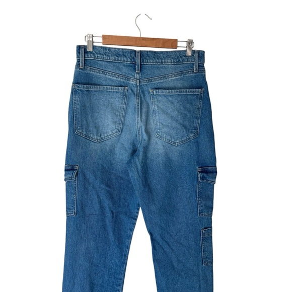 Express - High Waisted Medium Wash Straight Ankle Cargo Jeans Sz 10 Long - Picture 8 of 9